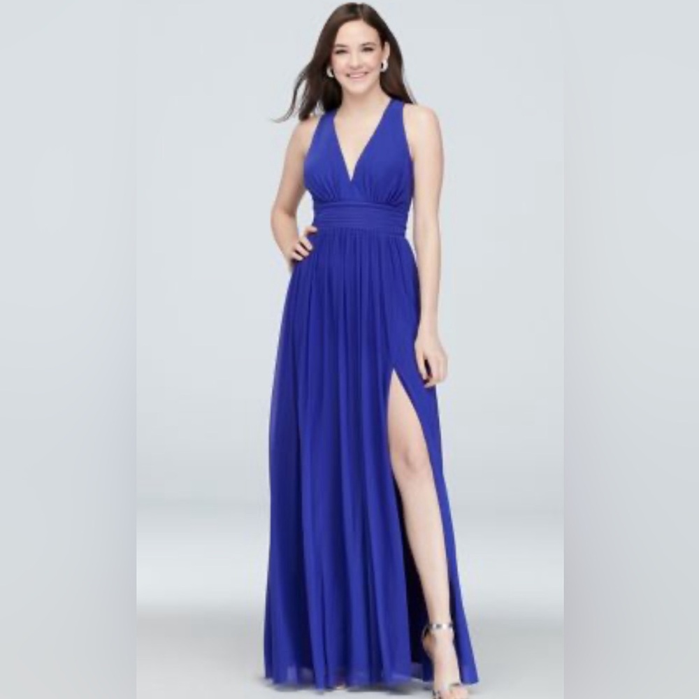 Stretch Mesh V-Neck Gown with Open Back